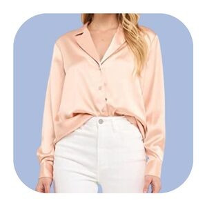 NWT Chigant XL pink champagne satin button down blouse